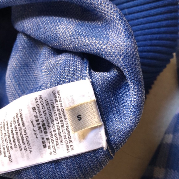 Tory Burch Women's Sheer Picnic Plaid Boyfriend Button Up Plunge Neck Cardigan S - Picture 6 of 8